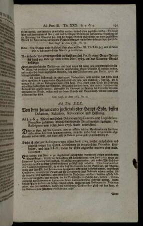 Ad Tit. XXX. Von dem Juramento judiciali oder Haupt-Ende, dessen Delation, Relation, Revocation und Leistung. - Ad Tit. XLIII. Von Pfändungen.