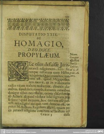 Disputatio XXIX. De Homagio, Deo Duce
