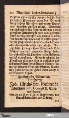 Funffzehende Abdanckung Tit. Herrn Joh. Ulrichs von Grünrodt...
