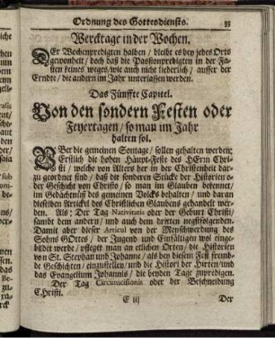 Das Fünffte Capitel. Von den sondern Festen oder Feyertagen/ so man im Jahr halten sol
