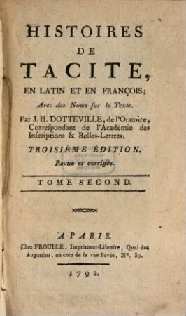 Histoires De Tacite : En Latin Et En Français, 2