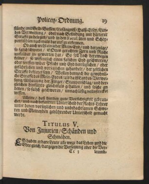 Titulus V. Von Iniurien / Schänden und Schmähen