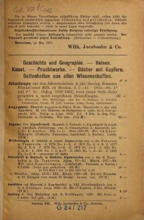 Antiquarischer Katalog. 142. 1897