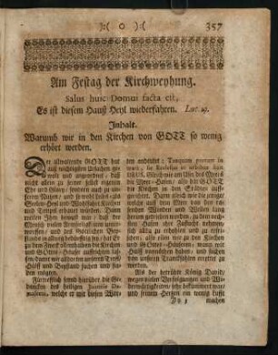 357-367, Am Festag der Kirchweyhung. Salus huic Domui facta est.