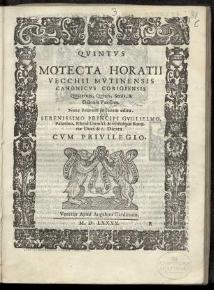 Oratio Vecchi: Motecta ... quaternis, quinis, senis, et octonis vocibus. Quintus