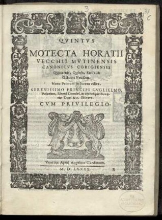 Oratio  Motecta ... quaternis, quinis, senis, et octonis vocibus. Quintus