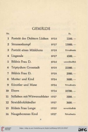 Gemälde (Nr. 1-26)