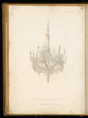 Gaskronleuchter Monatskonkurrenz April 1868: Perspektivische Ansicht; Maßstabsleiste