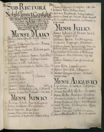 Sommerhalbjahr 1628. Rektorat Christoph Besold