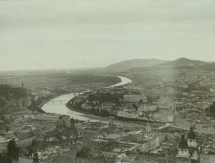 Salzburg. Stadtansicht von der Festung : Salzburg, Ansicht der Stadt von der Festung. Blick flußabwärts
