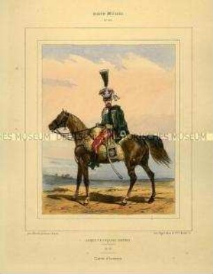 Uniformdarstellung, Gardist der Ehren-Garde zu Pferd, Kaiserreich Frankreich, 1804/1812. Tafel Nr. 116 aus: Galerie Militaire.