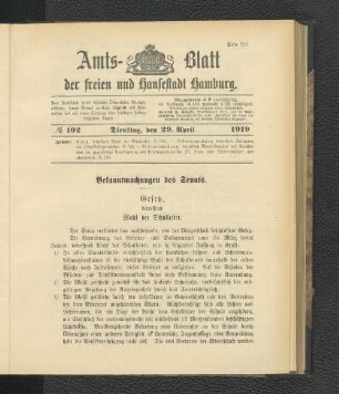 No.102, Dienstag, den 29. April 1919