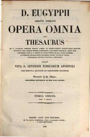 D. Eugyppii abbatis Africani opera omnia sive thesaurus