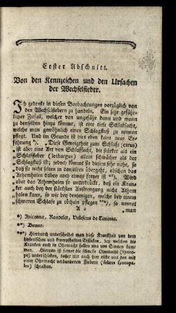 Erster Abschnitt. Von den Kennzeichen und den Ursachen der Wechselfieber.