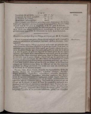 Examen analytique du genre Filago de Linne;