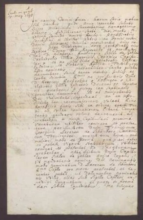 Urkunde über die Nominierung des Franz Georg von Schönborn durch den Dekan Heinrich Hartard von Rollingen.