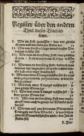 Register über den andern Theil dieses Tractätleins.