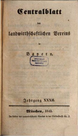 Centralblatt des Landwirthschaftlichen Vereins in Bayern. 1842 = Jg. 32