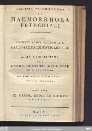 Dissertatio Inauguralis Medica De Haemorrhoea Petechiali
