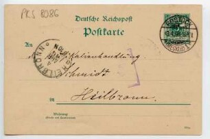 "Deutsche Reichspost Postkarte", Absender: H. Knappe, Direktor der Neptunwerft Rostock, Empfänger: Musikalienhandlung C.F. Schmidt, Heilbronn