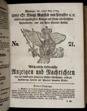 No. 21. Montags, den 23ten May 1774