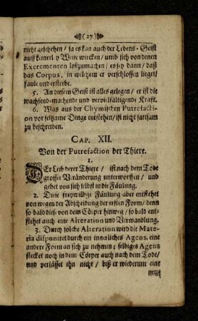 Cap. XII. Von der Putrefaction der Thiere