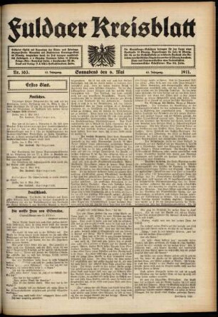 Erste Ausgabe vom Samstag, den 06. Mai 1911.