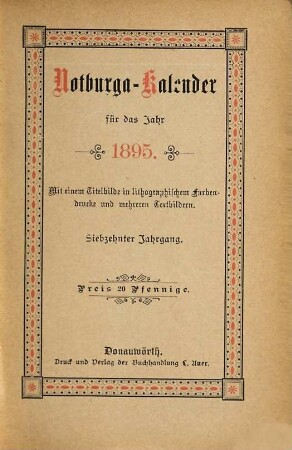 Notburga-Kalender : für das Jahr .... 17. 1895