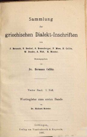 Sammlung der griechischen Dialekt-Inschriften, 4,1. Wortregister zum 1. Bande