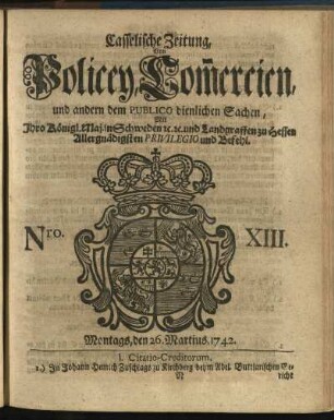 Nro. XIII, Montags, den 26. Martius 1742