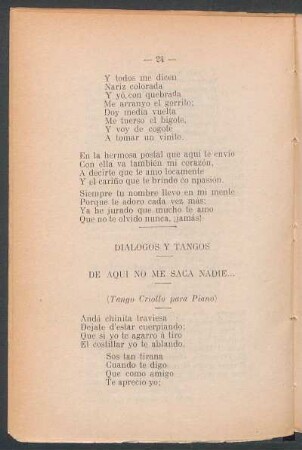 De aquí no me saca nadie... : (Tango criollo para piano)
