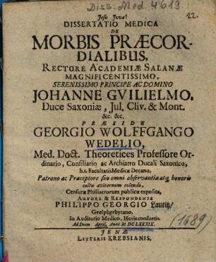Dissertatio Medica De Morbis Praecordialibus