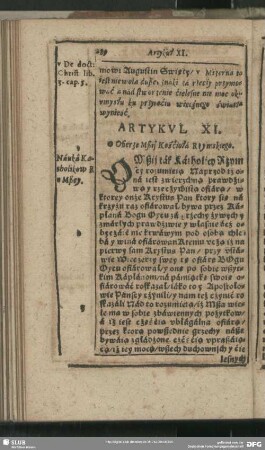 Artykul XI. O Osierze Mßey Kośćioła Rzymskiego