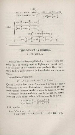 Théorèmes sur la parabole.