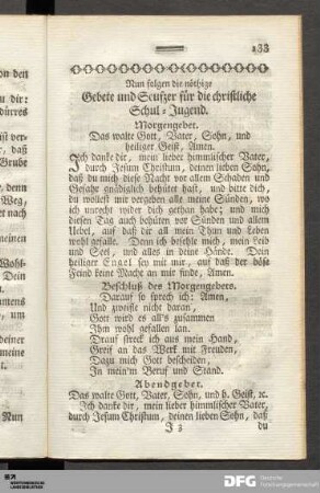 Nun folgen die nöthige Gebete und Seufzer für die christliche Schul-Jugend.