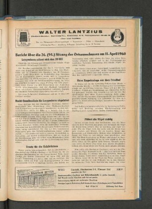 Bericht über die 26. (95.) Sitzung des Ortsausschusses am 11. April 1960