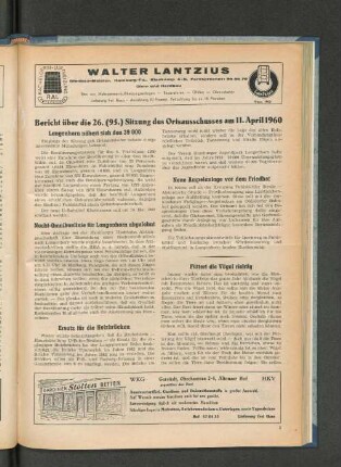 Bericht über die 26. (95.) Sitzung des Ortsausschusses am 11. April 1960