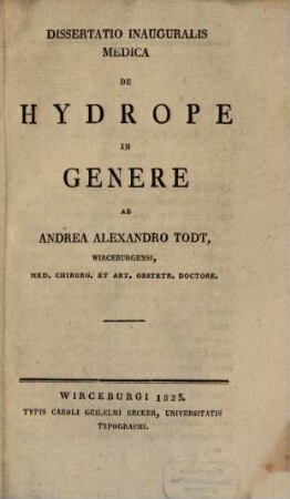 Diss. inaug. med. de hydrope in genere
