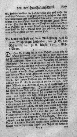Die Landwirthschaft und deren Verbesserung, nach eigenen Erfahrungen beschrieben.