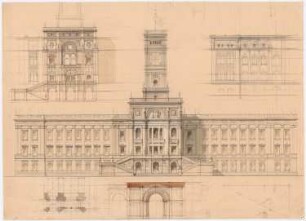 Rathaus, München: Aufriss der Hauptansicht, Details