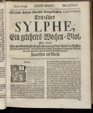 (XXIII. Stück.) den 18. Martii. Anno 1752.
