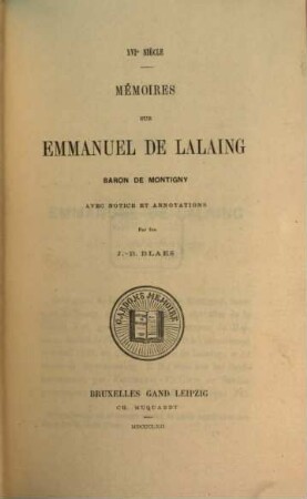 Mémoires sur Emmanuel de Lalaing, Baron de Montigny