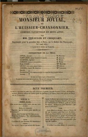 Monsieur Jovial, ou l'huissier-chansonnier : Comédie-vaudeville en 2 actes