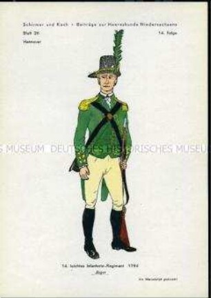 Uniformdarstellung, Jäger der Leichten Infanterie, Kurfürstentum Hannover, 1794.