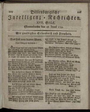 XVII. Stück. Sonnabends den 27. April 1799.