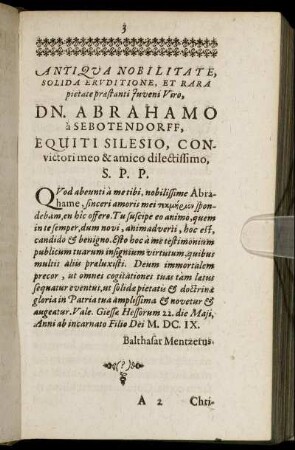 Antiqua Nobilitate, Solida Eruditione [...] Dn. Abrahamo a Sebotendorff [...]