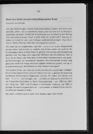 Noch kein Ende mit dem bibliothekarischen Ende