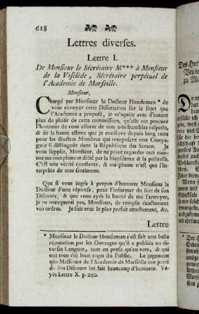 Lettres diverses. = Vermischte Briefe.