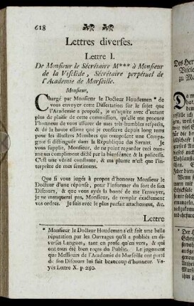 Lettres diverses. = Vermischte Briefe.