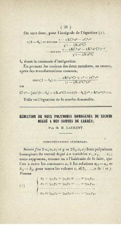Réduction de deux polynomes homogènes du second degré a des sommes de carrés.